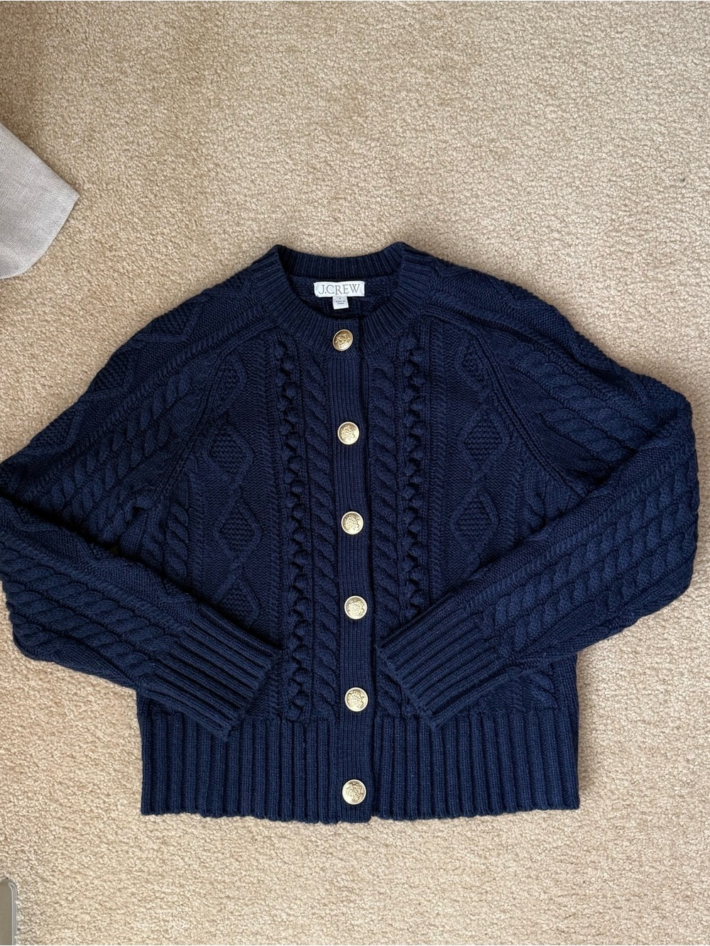 New! Jcrew navy cable knit cardigan sweater. Sz S